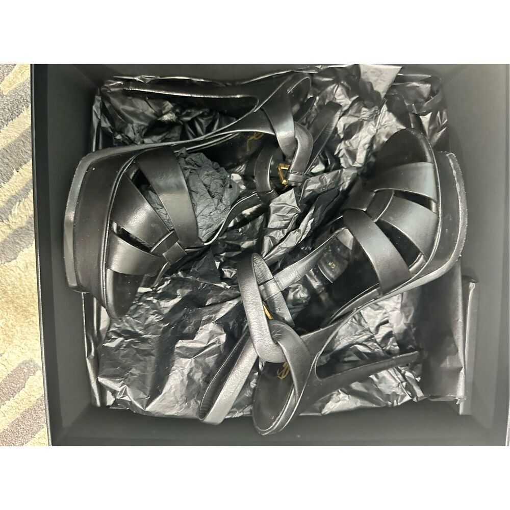 Saint Laurent YSL Tribute 105 leather platform sandals, black, size 37
